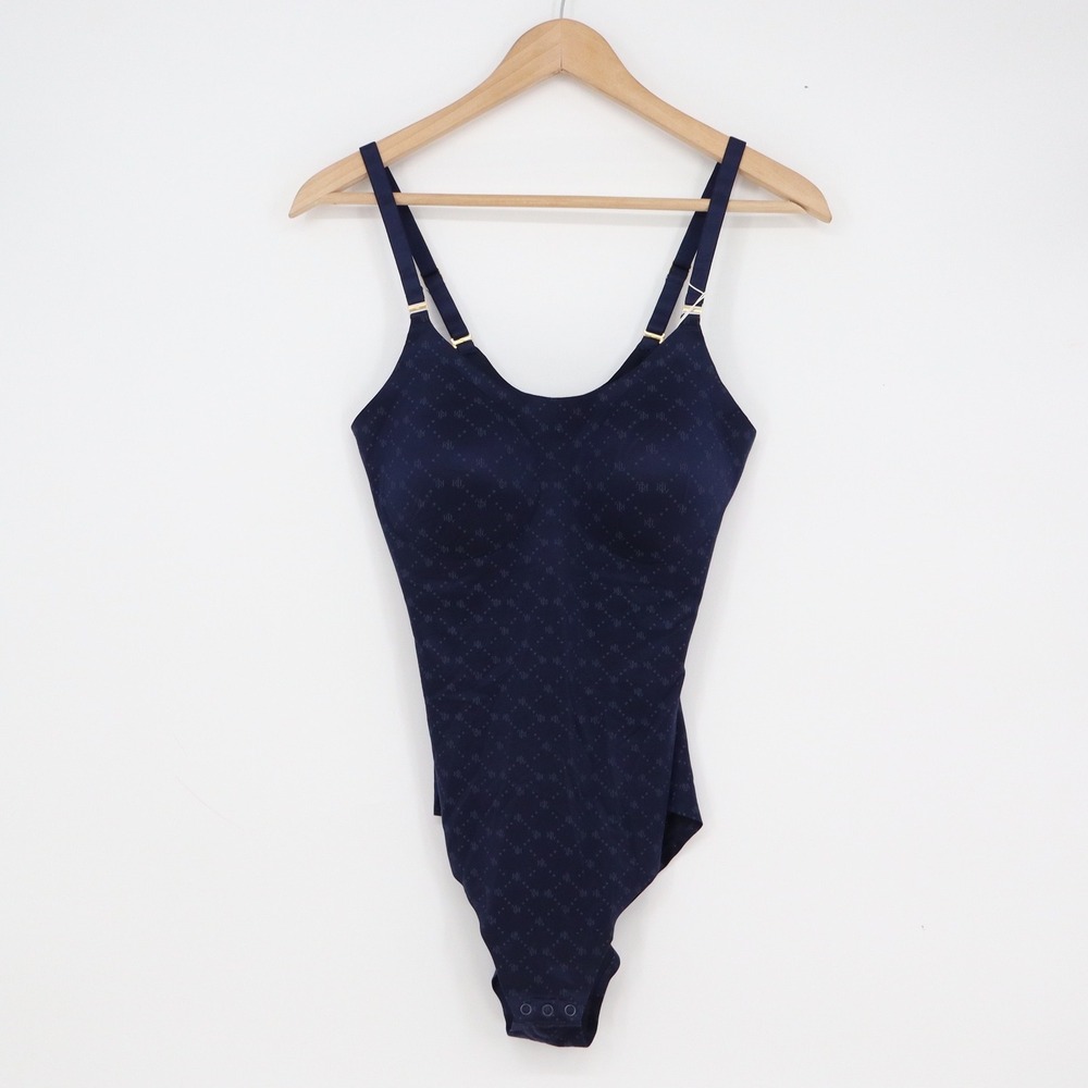 Lauren Ralph Lauren Navy Monogram Bonded Bodysuit Large NWT